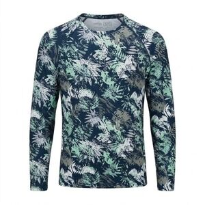 Reel Life Men's SMALL Long Sleeve Performance Fishing Shirt Blue Tropical Leaf